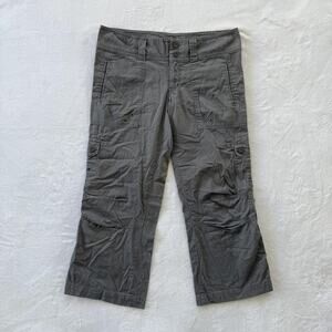 Refuge Pants Juniors 7 Gray Cargo Capri Crop Twill Pockets Zip Front Casual